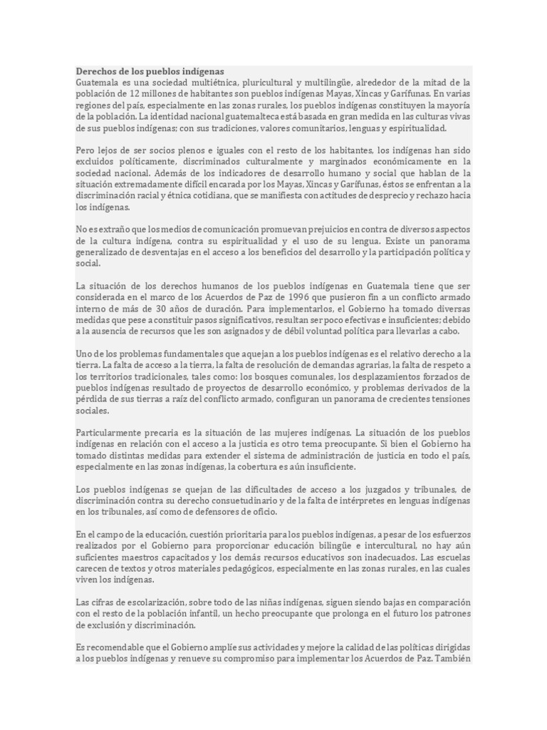 Derechos de los pueblos indígenas en Guatemala | PDF | Gente indígena ...