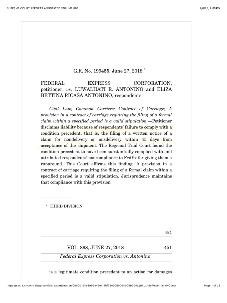 Federal Express Corporation v. Antonino | PDF | Legal Tender | Money