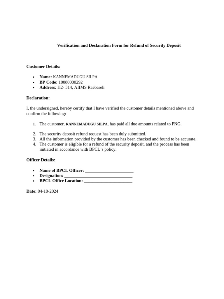 BP Verification Code for Refund Process | PDF