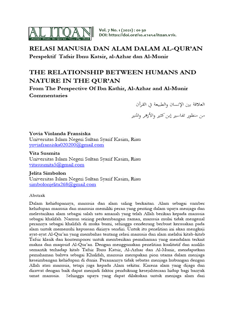 Relasi Manusia dan Alam dalam Al-Qur'an | PDF