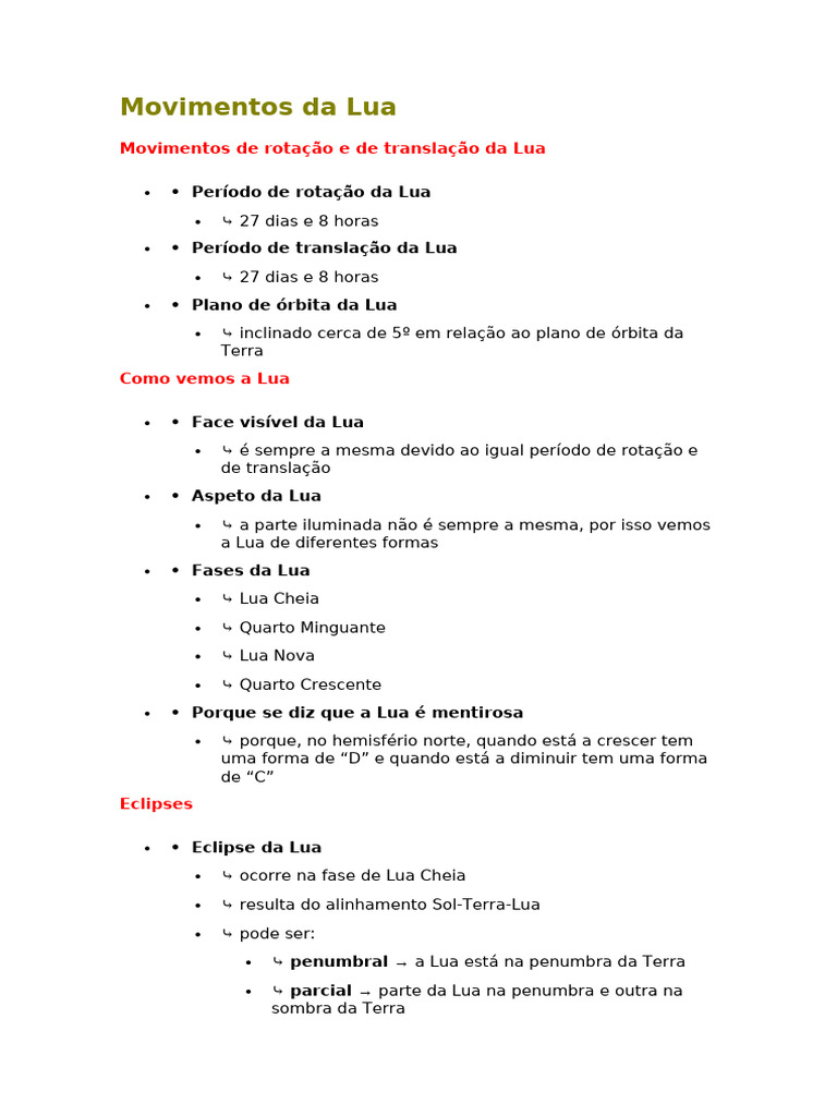 Movimentos da Lua | PDF