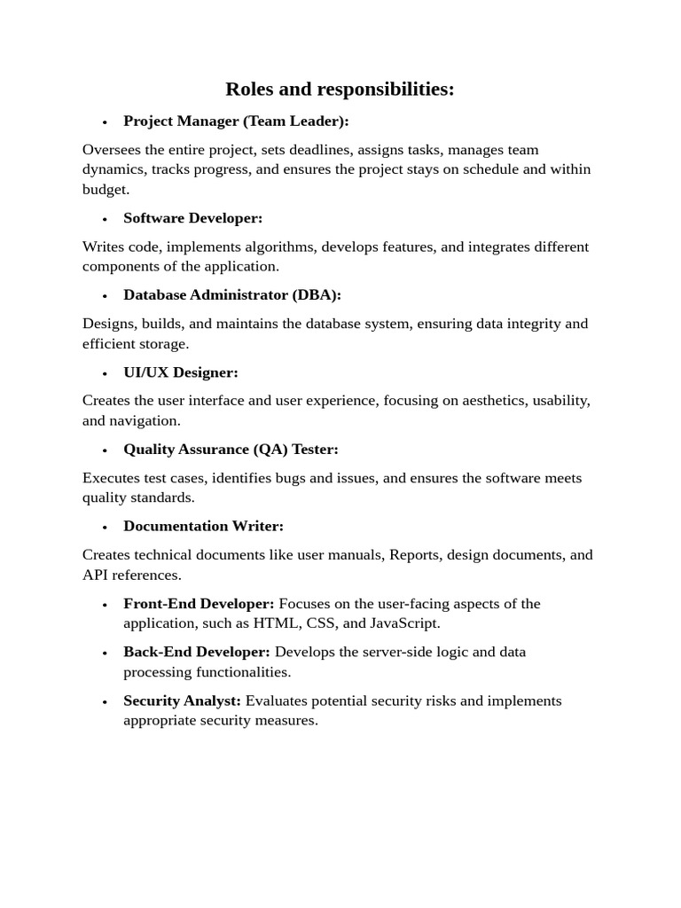 Roles and Responsibilities | PDF