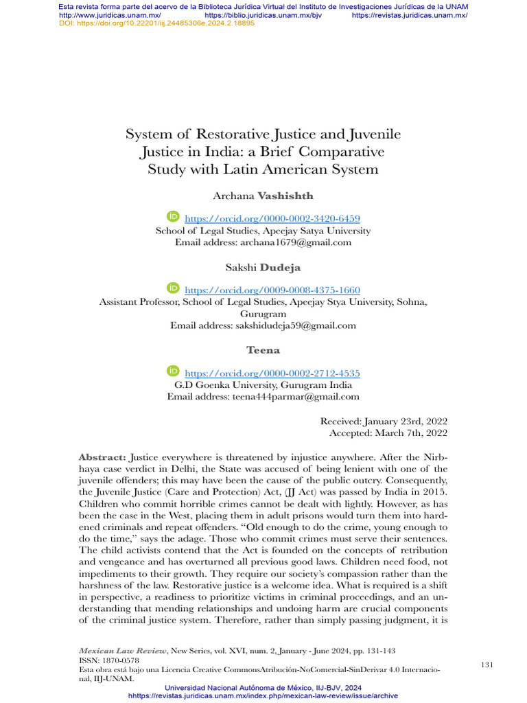 Restorative Justice in Indian Juvenile Law | PDF | Restorative Justice ...