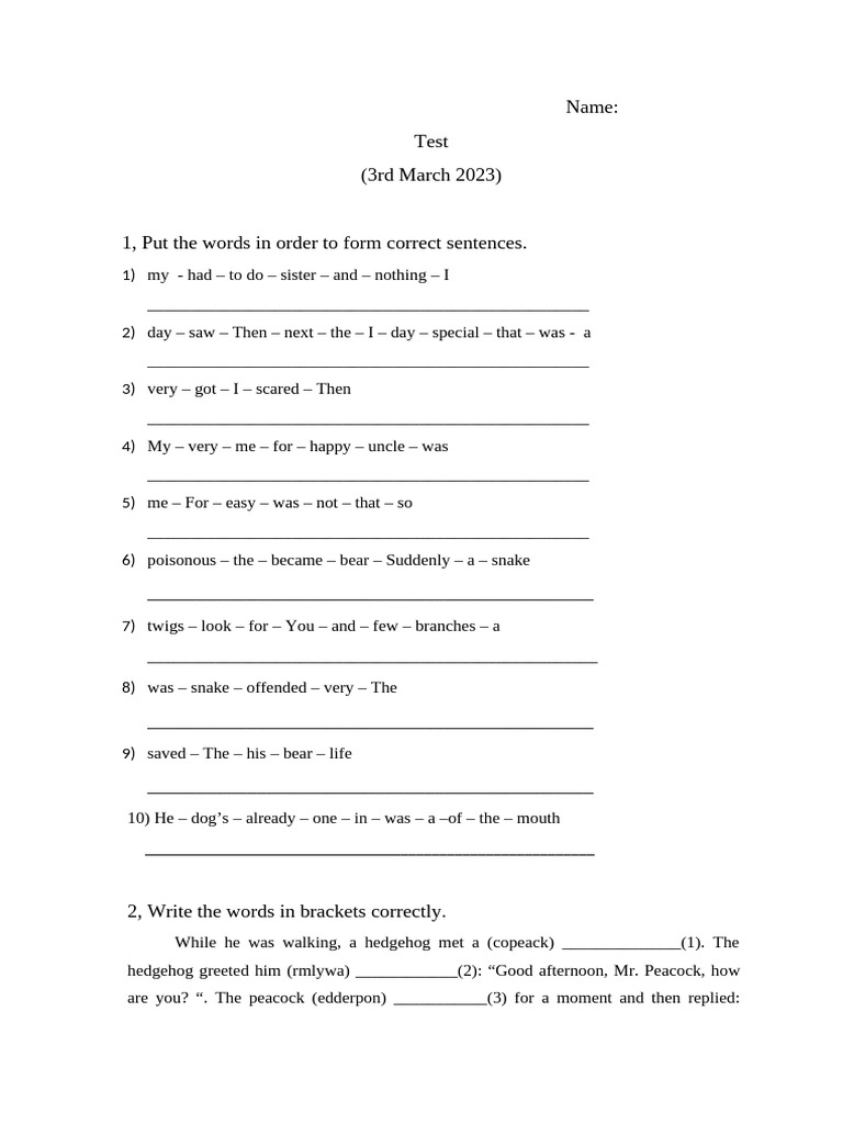 Sentence Formation and Writing Exercise | PDF