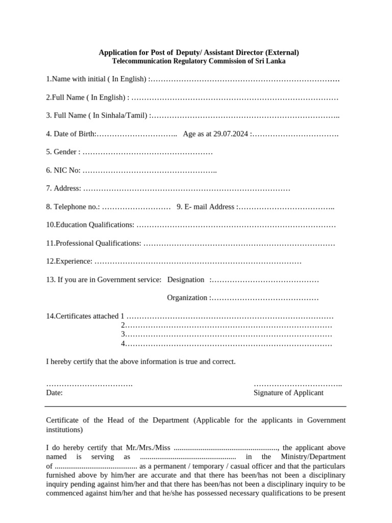 Deputy/Assistant Director Application Form | PDF