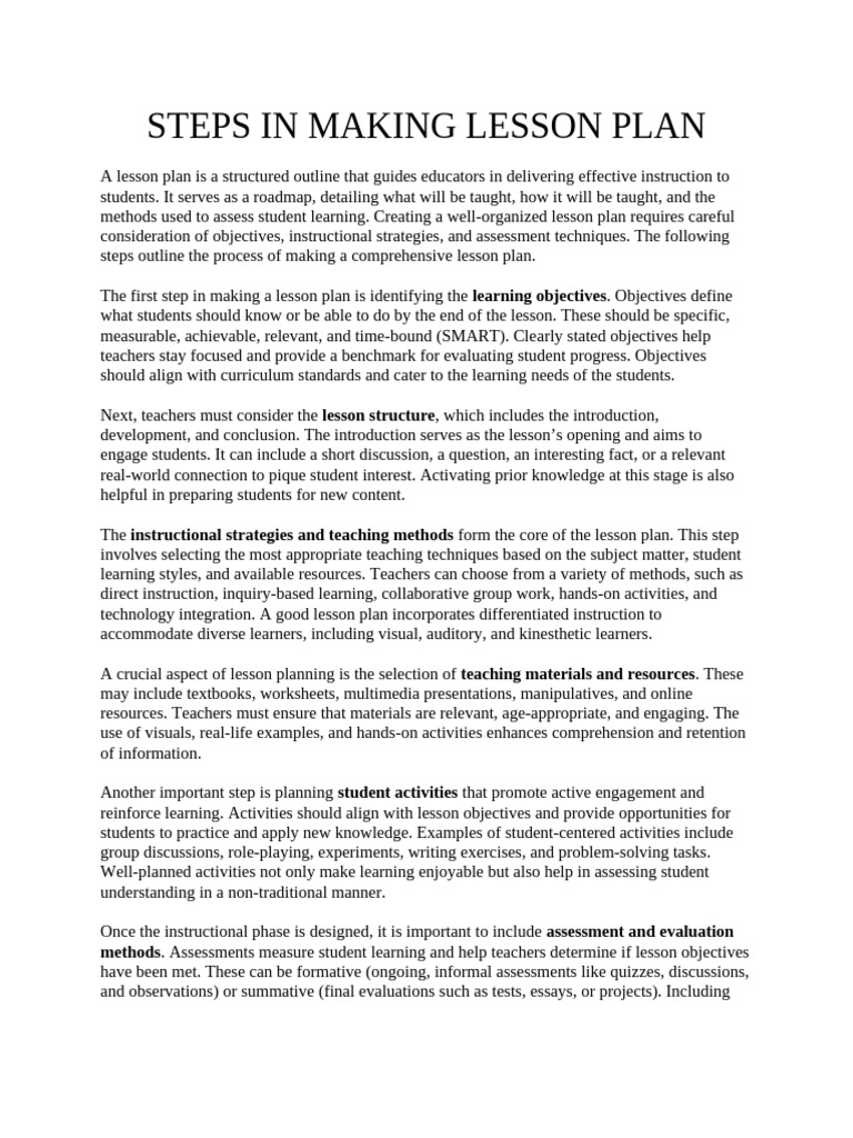 Steps to Create an Effective Lesson Plan | PDF | Lesson Plan ...