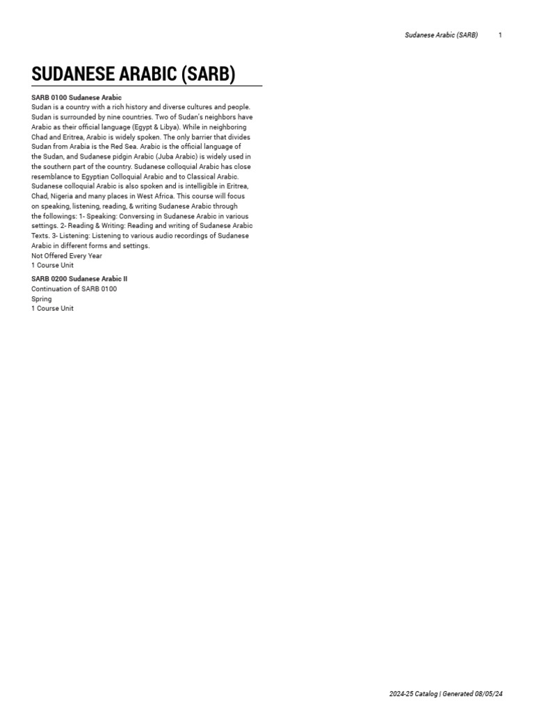 Sudanese Arabic Course Overview | PDF