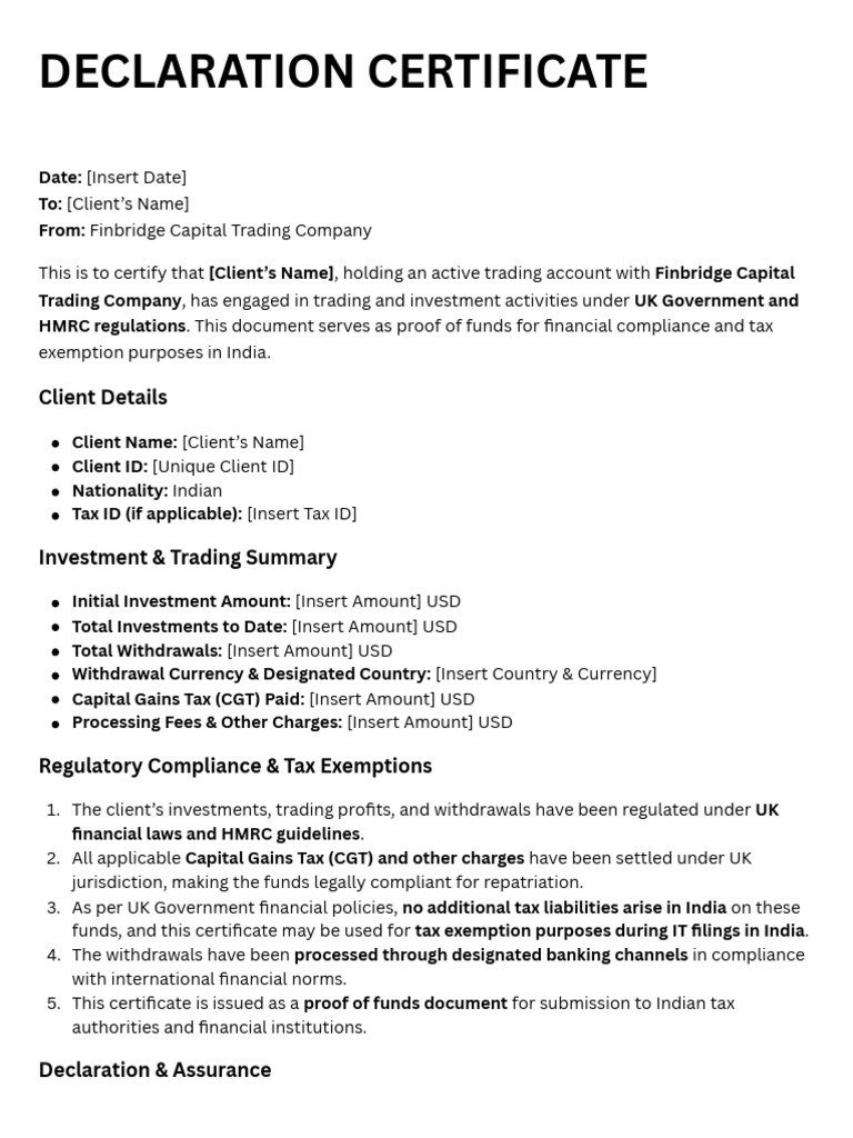 UK Trading Compliance Certificate | PDF