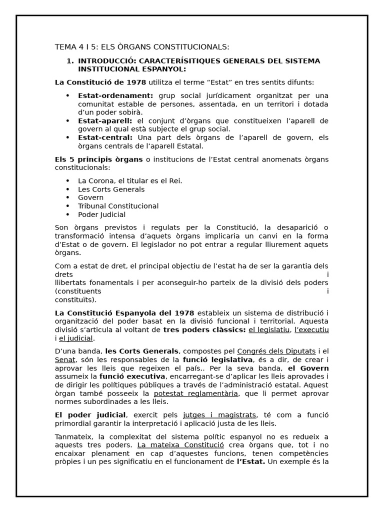 Apunts Constitucional Tema 4 J5 J6 | PDF