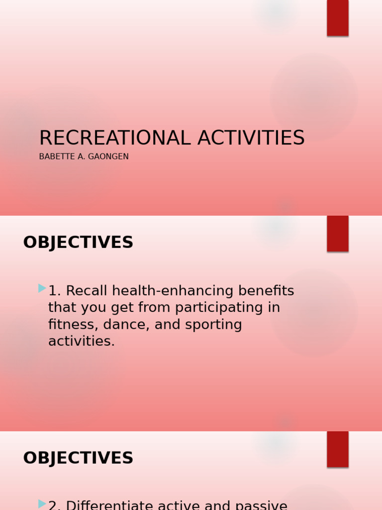 Health Benefits of Recreational Activities | PDF | Recreation | Outdoor ...