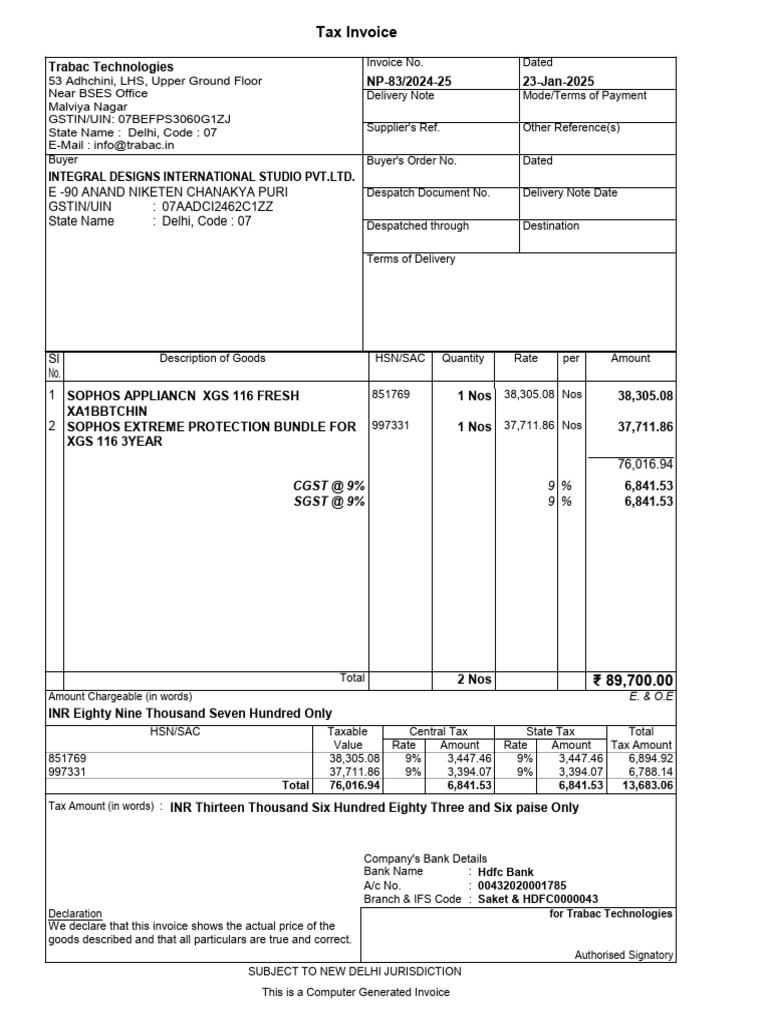 Tax Invoice for Trabac Technologies | PDF | Invoice | Taxation