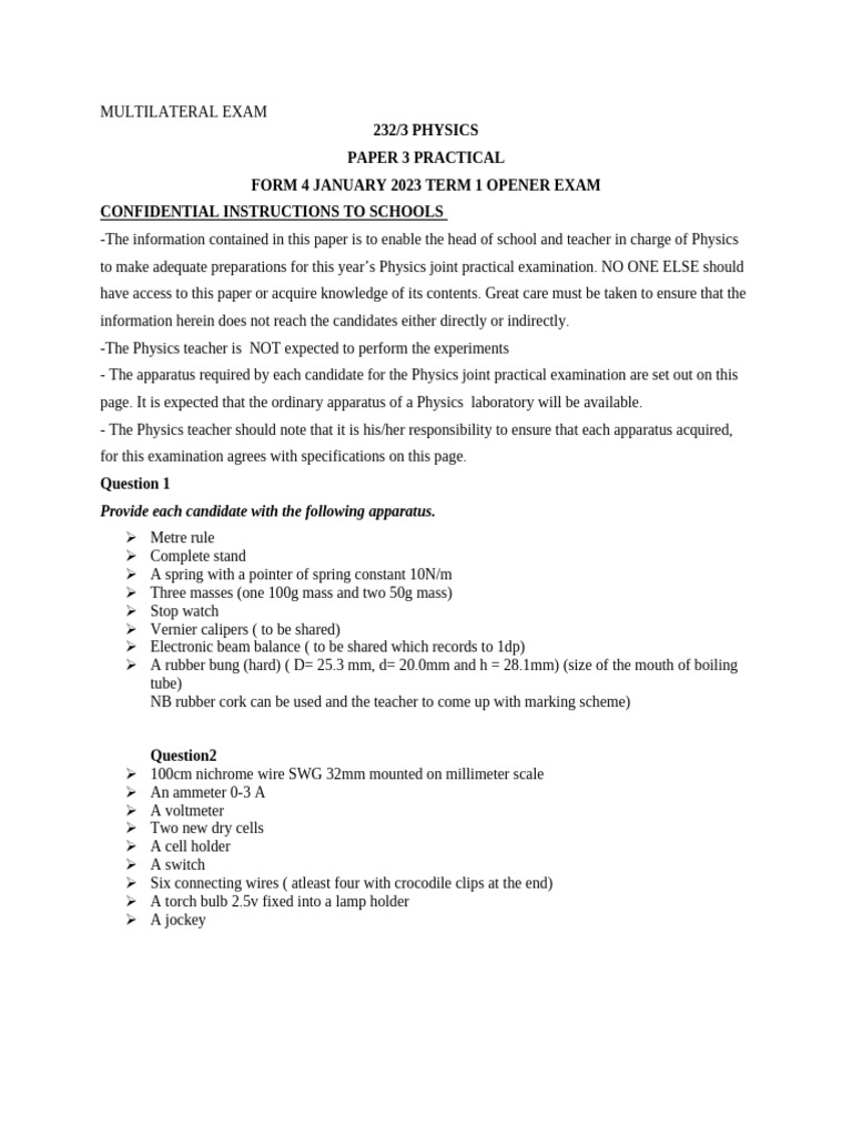 2023 Form 4 Physics Practical Exam Guide | PDF