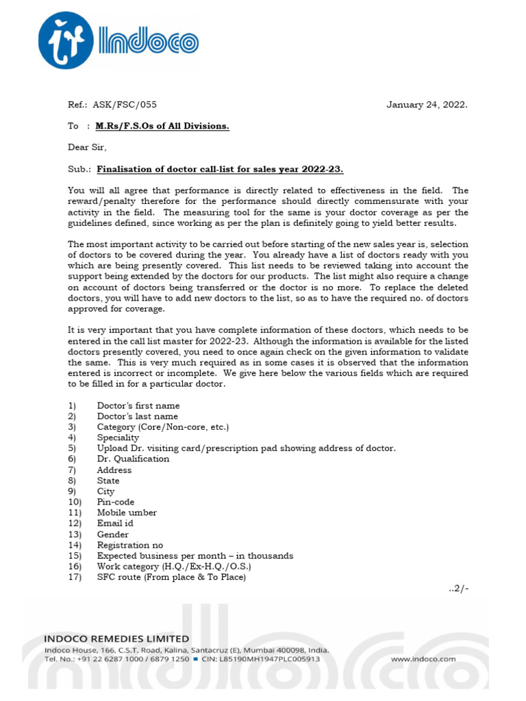 Doctor Call-List 2022-23 Hoadmin 25012022105229234 | PDF