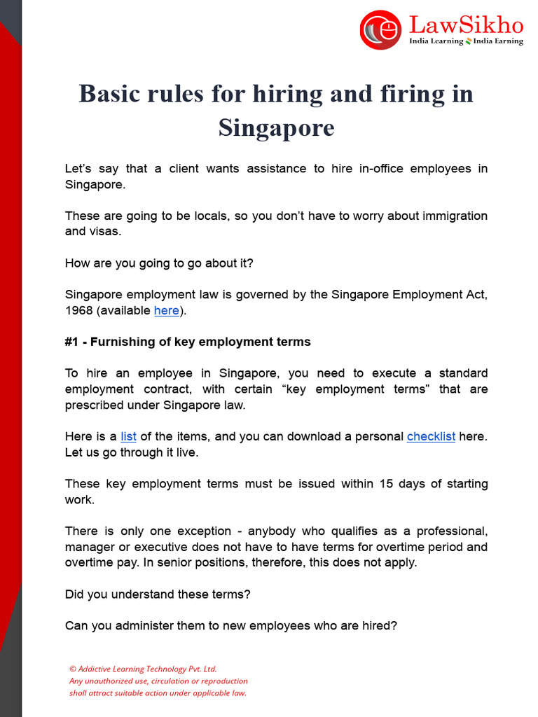 Basic Rules For Hiring and Firing in Singapore | PDF | Overtime ...