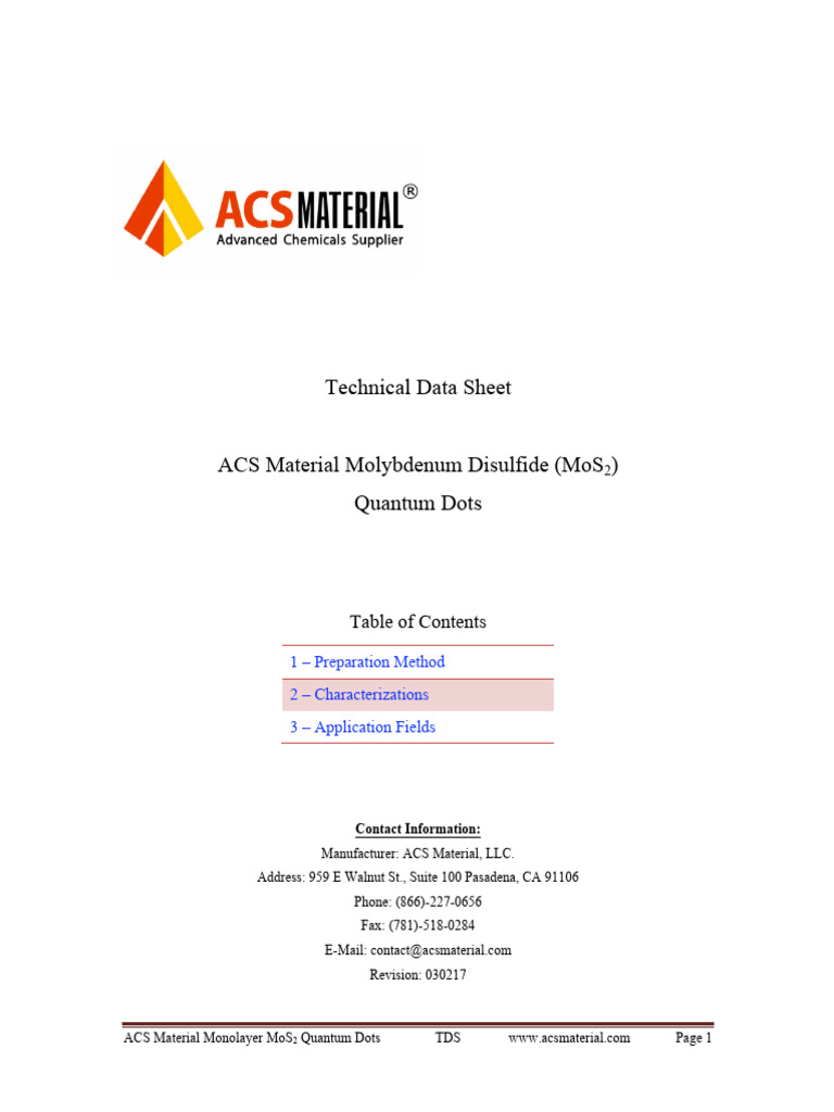 Tds Monolayer Mos2 Quantum Dots 3 | PDF