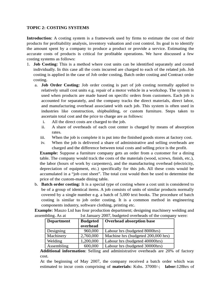 Overview of Costing Systems Explained | PDF | Cost | Profit (Economics)