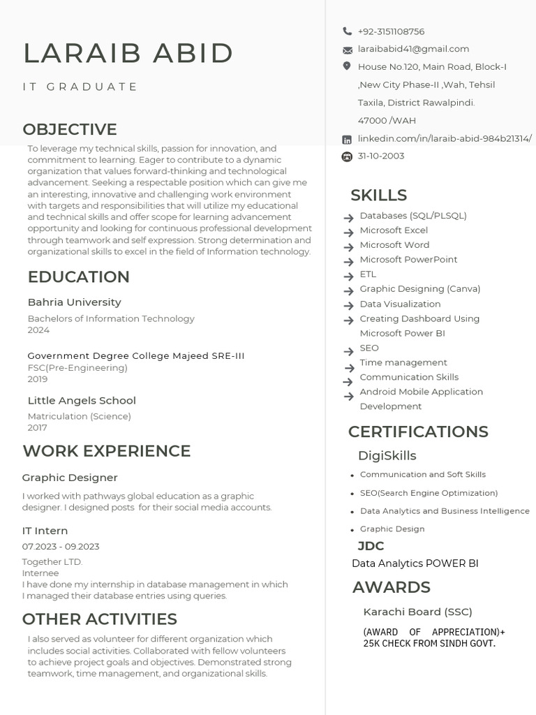 Laraib Abid: Objective | PDF | Databases | Data Management