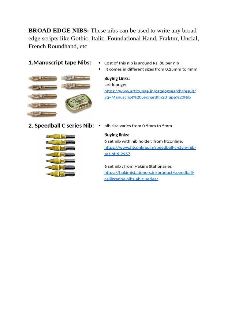 Broad Edge Nibs | PDF