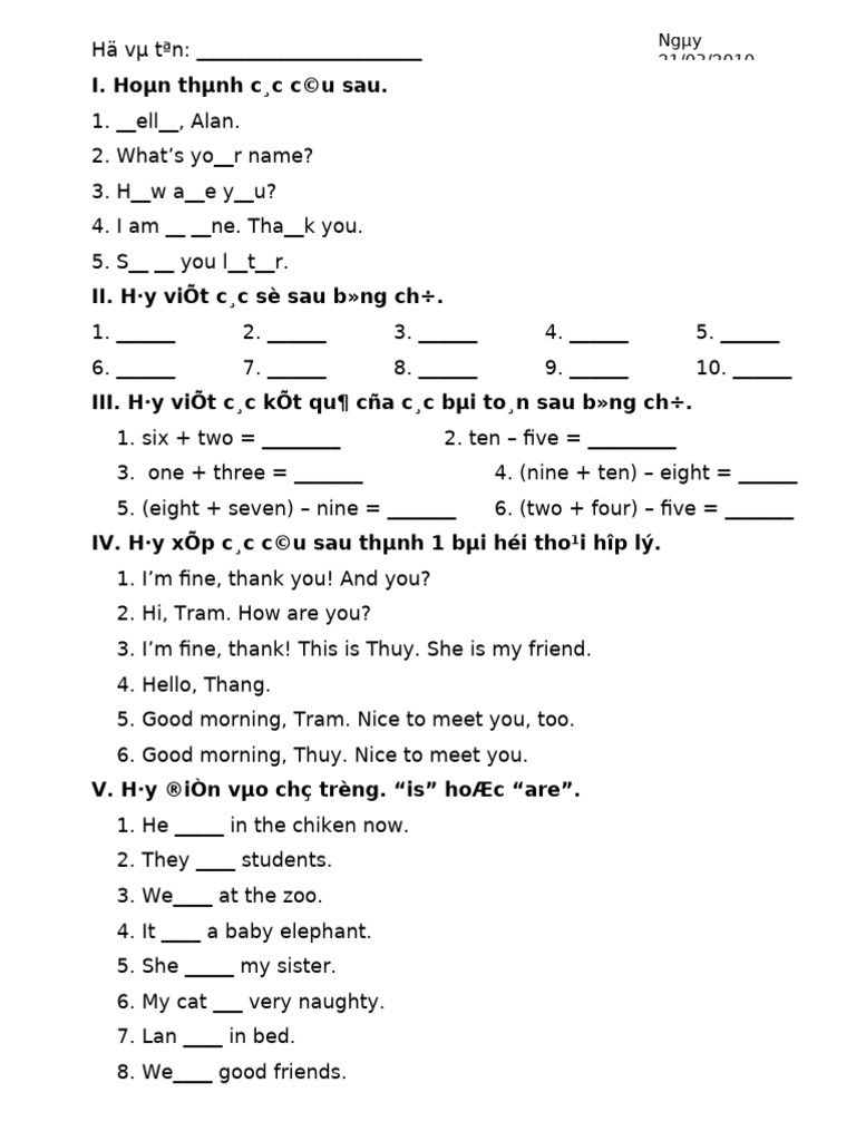 Bai Tap Tieng Anh Lop 3 Unit 4 | PDF
