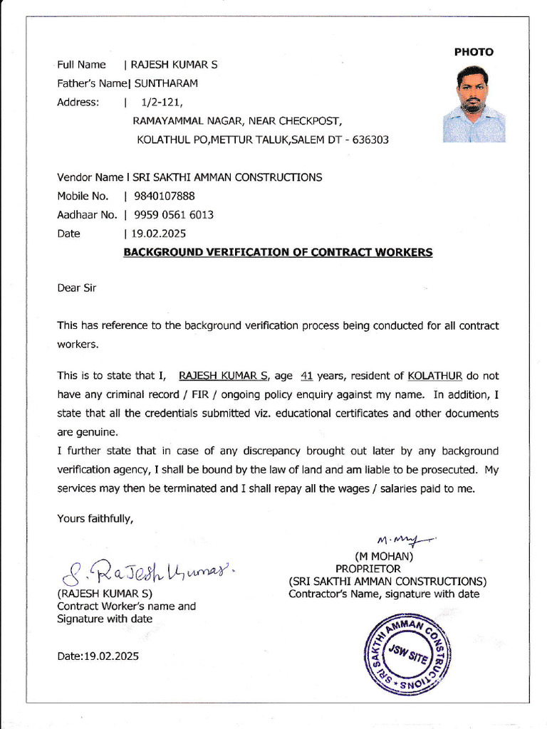Background Verification for Contract Workers | PDF