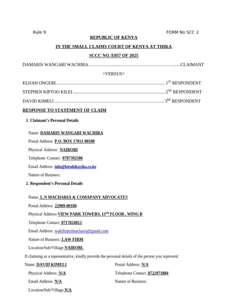 Response To The Statement of Claim... David Kimeli | PDF | Common Law ...