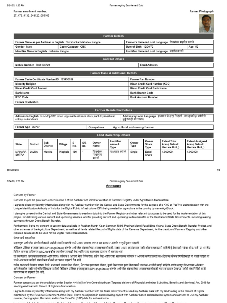 Farmer Registry Enrollement Data | PDF