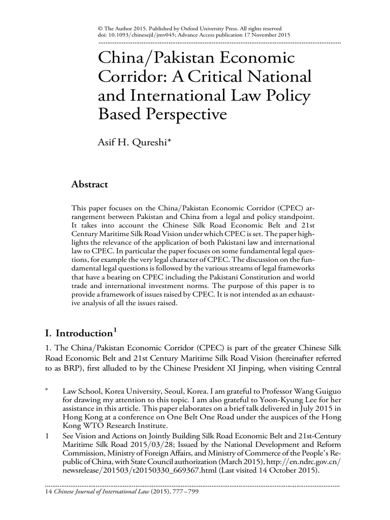 Legal Perspectives on CPEC Initiatives | PDF | Pakistan | China