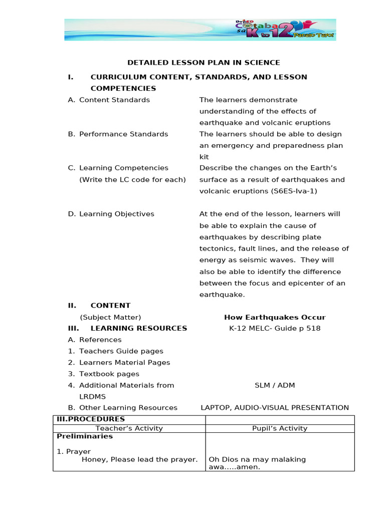 Earthquake and Volcano Lesson Plan | PDF | Earthquakes | Tsunami