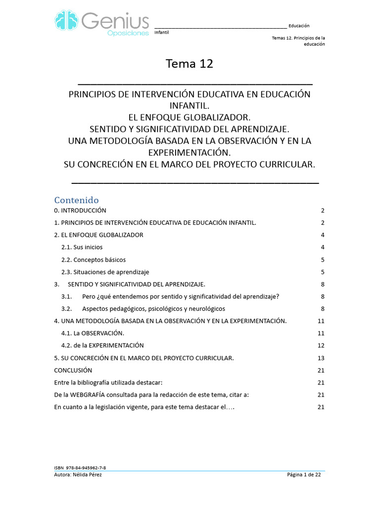 Principios de Educación Infantil | PDF | Aprendizaje | Plan de estudios