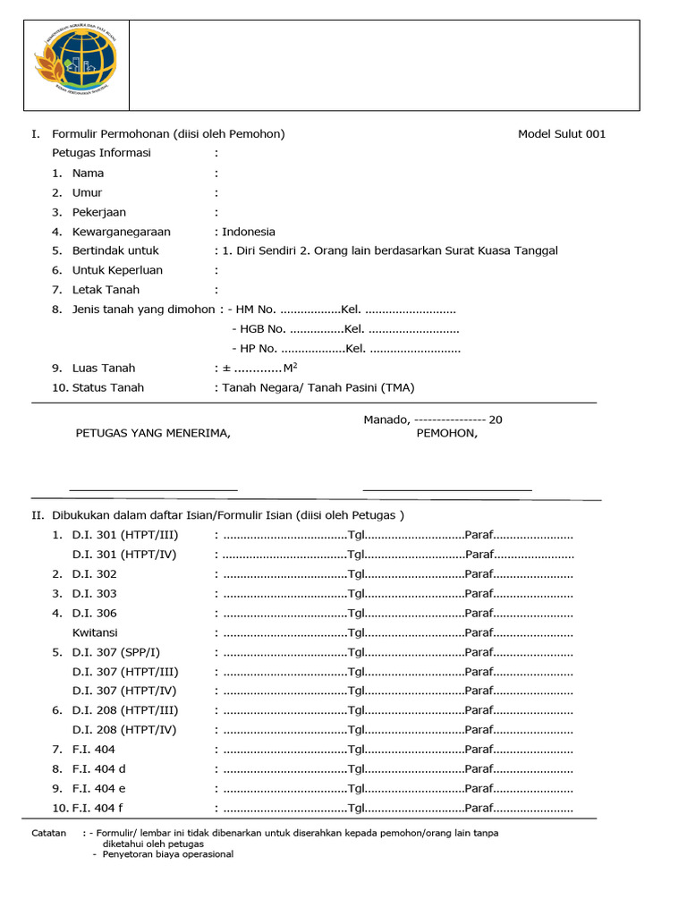 Formulir Permohonan Roya BPN Manado | PDF