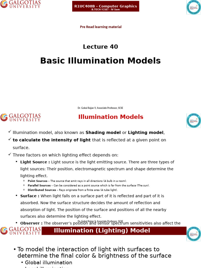 Basic Illumination Models in Graphics | PDF | Light | Lighting