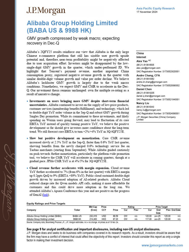 Alibaba's Q2 FY25 Performance Review | PDF | Alibaba Group | Free Cash Flow