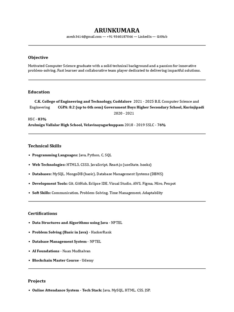 Computer Science Graduate Resume | PDF | Databases | Java (Programming ...
