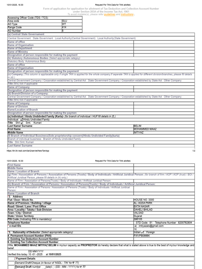 Request For TAN Data For TAN Allotted | PDF | Banks | Cheque