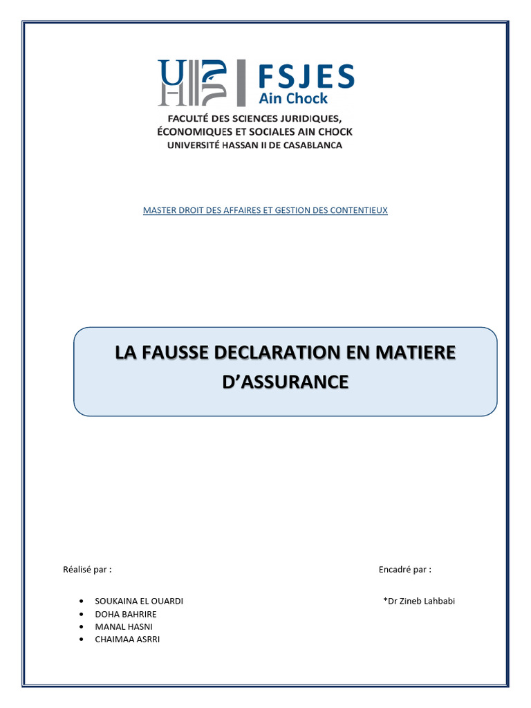 Fausse Déclaration en Matiére D'assurance | PDF | Assurance | Droit privé