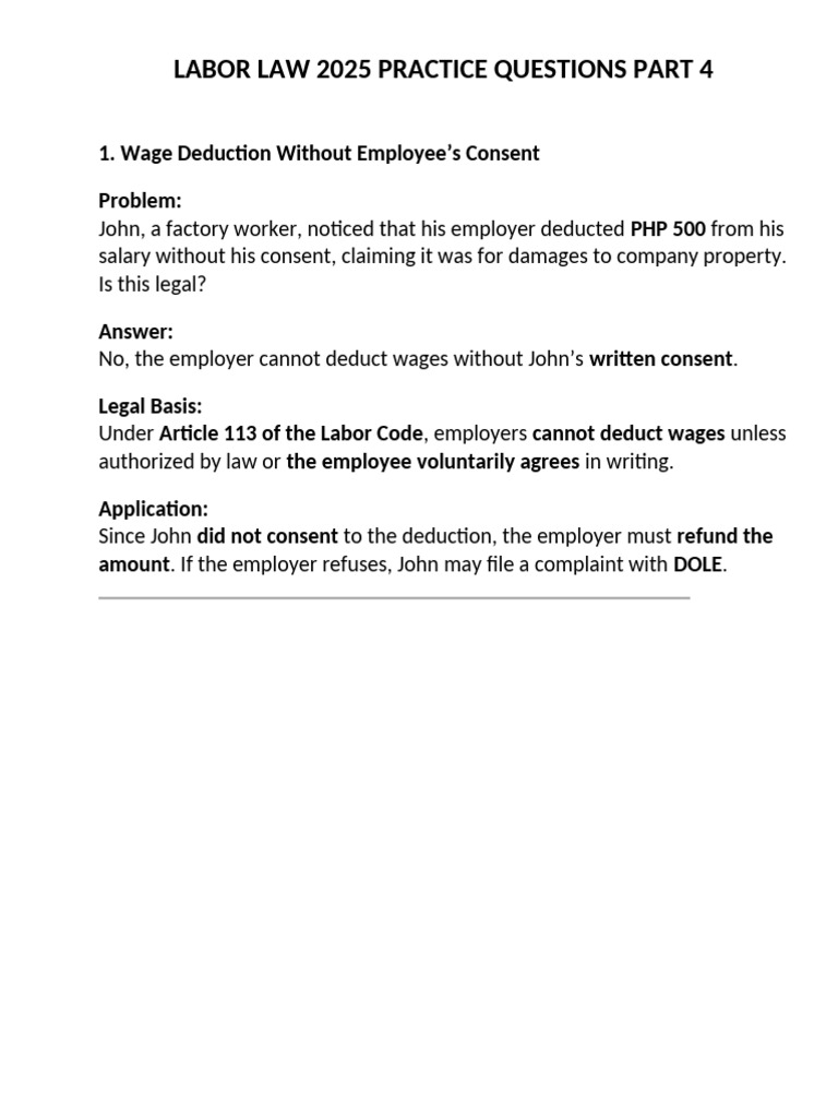 Labor Law 2025 Practice Questions Part 4 | PDF | Employment | Labour Law