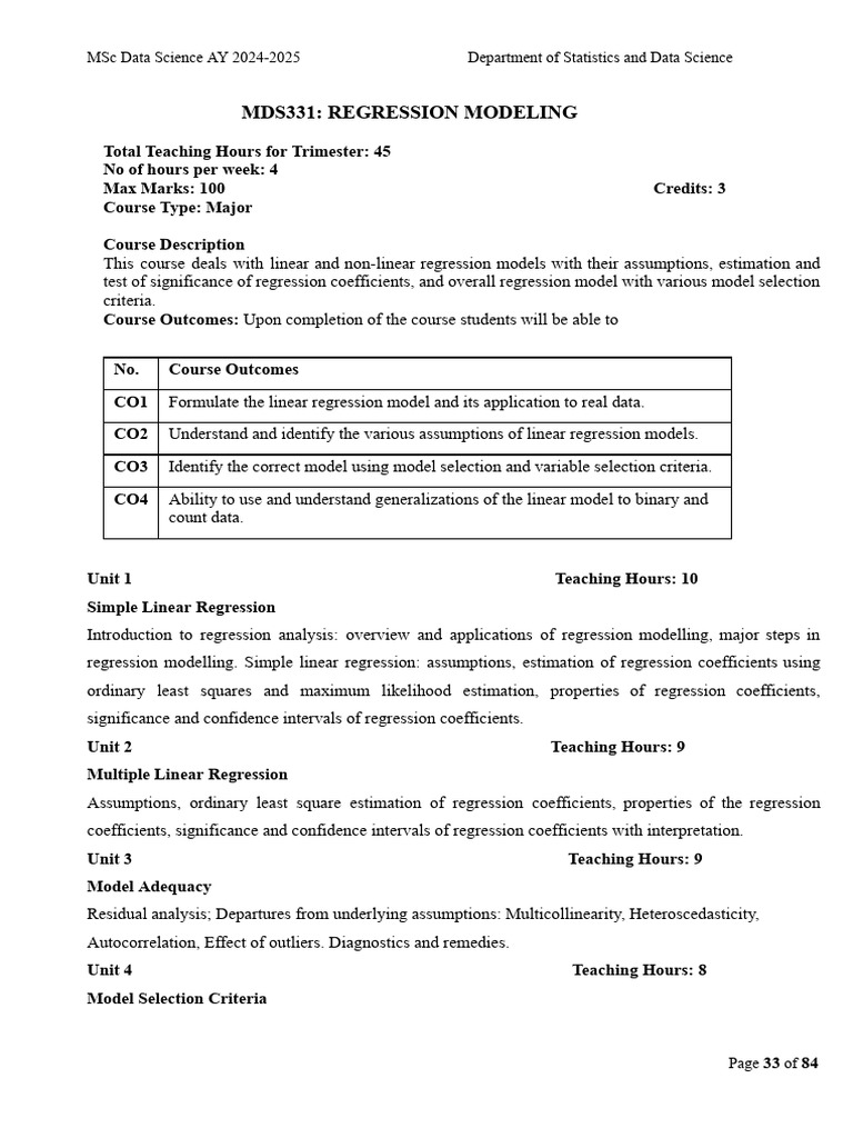 Linear Regression Course Overview | PDF | Regression Analysis | Linear ...