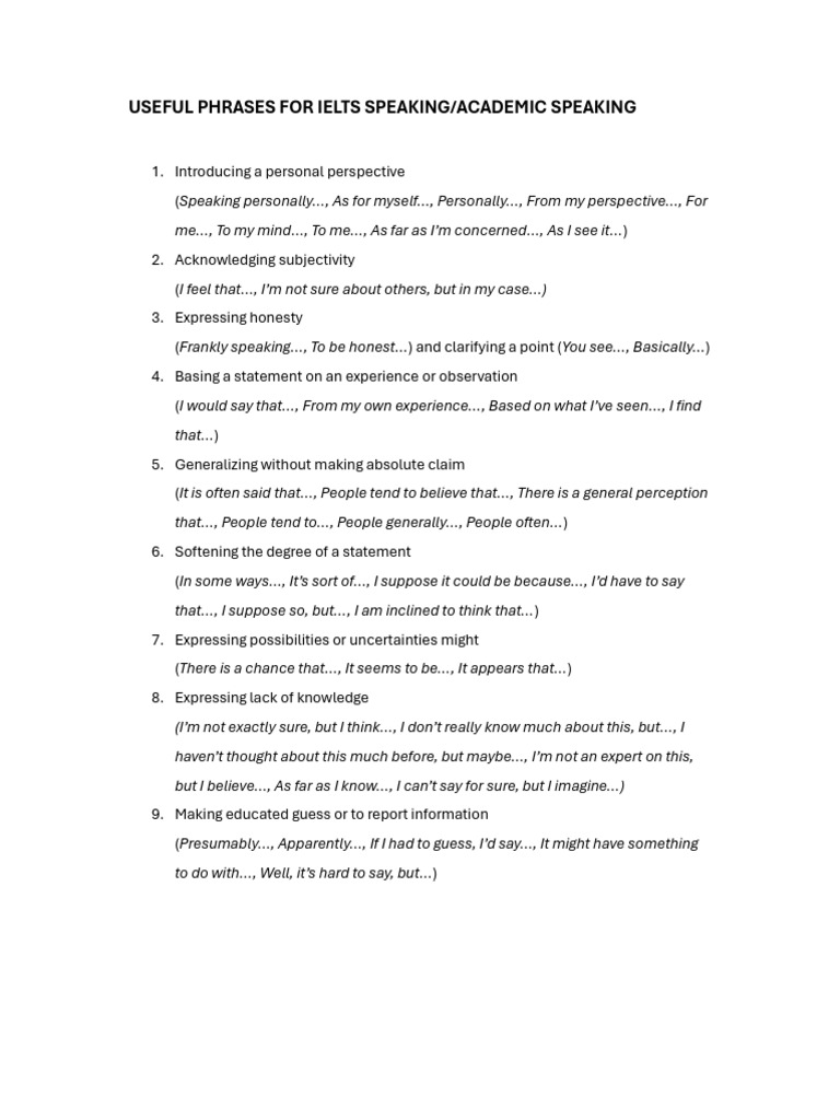 IELTS Speaking Useful Phrases Guide | PDF