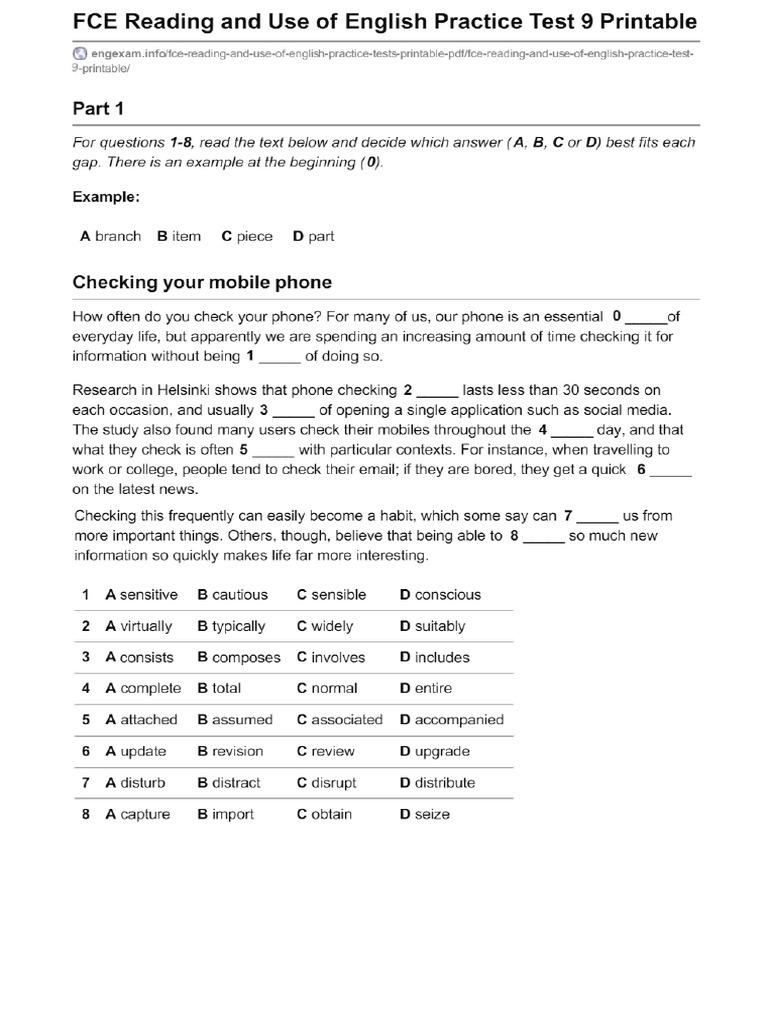 Fce Reading and Use of English | PDF
