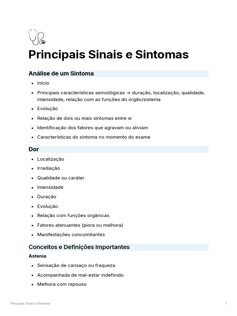 Sinais e Sintomas: Guia Completo | PDF | Vertigem | Micção