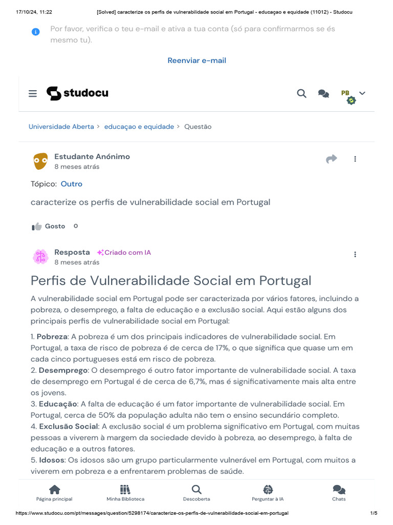 (Solved) Caracterize Os Perfis de Vulnerabilidade Social em Portugal ...