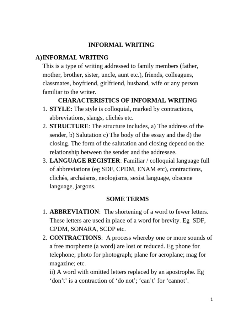 Characteristics of Informal Writing | PDF | Résumé | Word