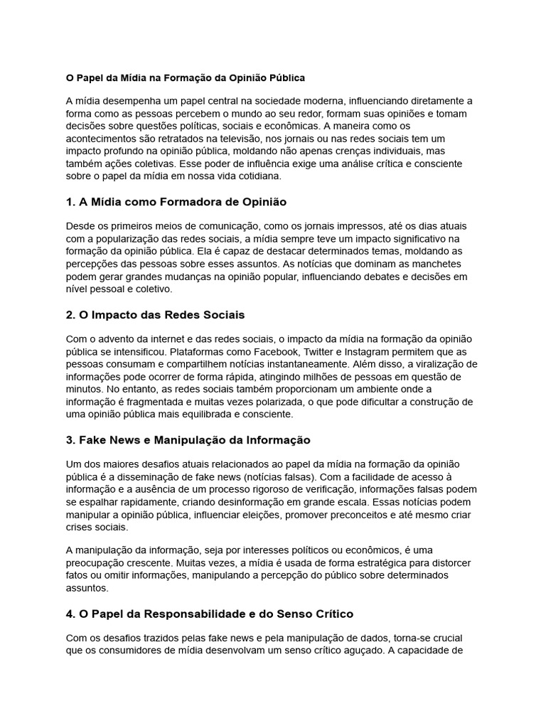 Mídia e Opinião Pública: Desafios Atuais | PDF | Opinião pública ...