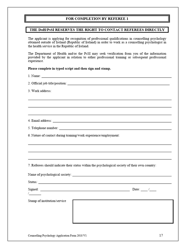 Counselling Psychology Application Form 2018 | PDF