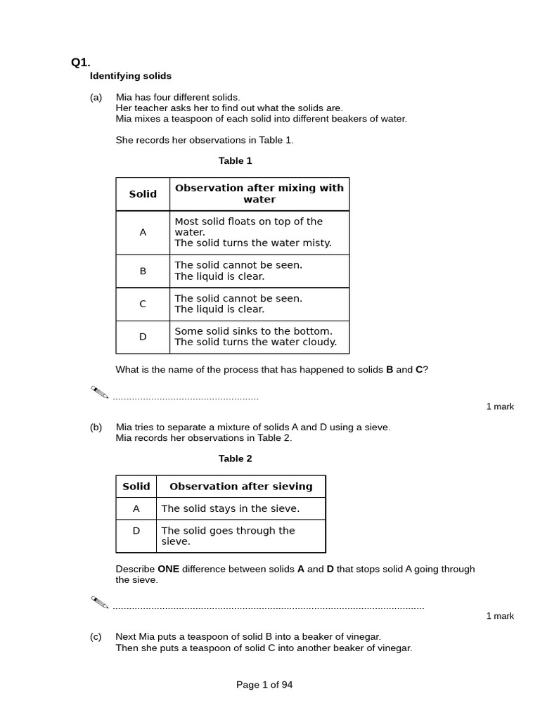Identifying Solids: Solid Observation After Mixing With Water | PDF ...