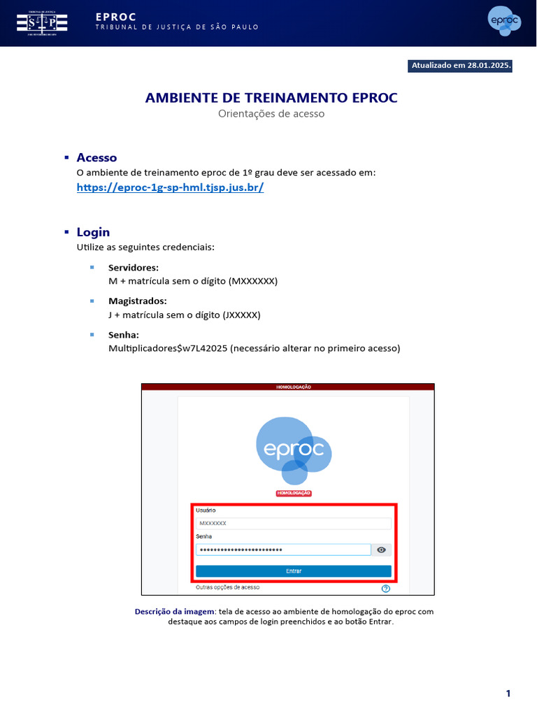 Acesso ao Treinamento EPROC 1º Grau | PDF