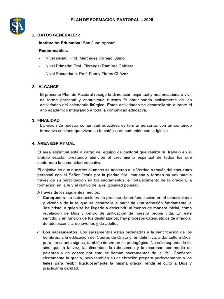 Plan de Formación Pastoral 2025 | PDF | Oración | eucaristía