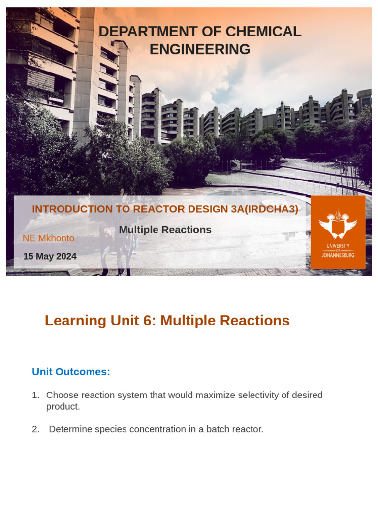 Reactor Design for Multiple Reactions | PDF | Chemical Reactor ...
