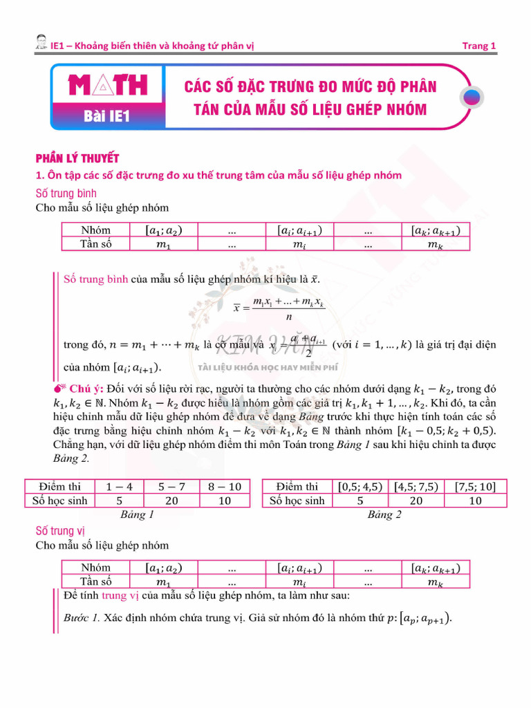 IE1 - Cac So Dac Trung Do Muc Do Phan Tan Cua Mau So Lieu Ghep Nhom | PDF
