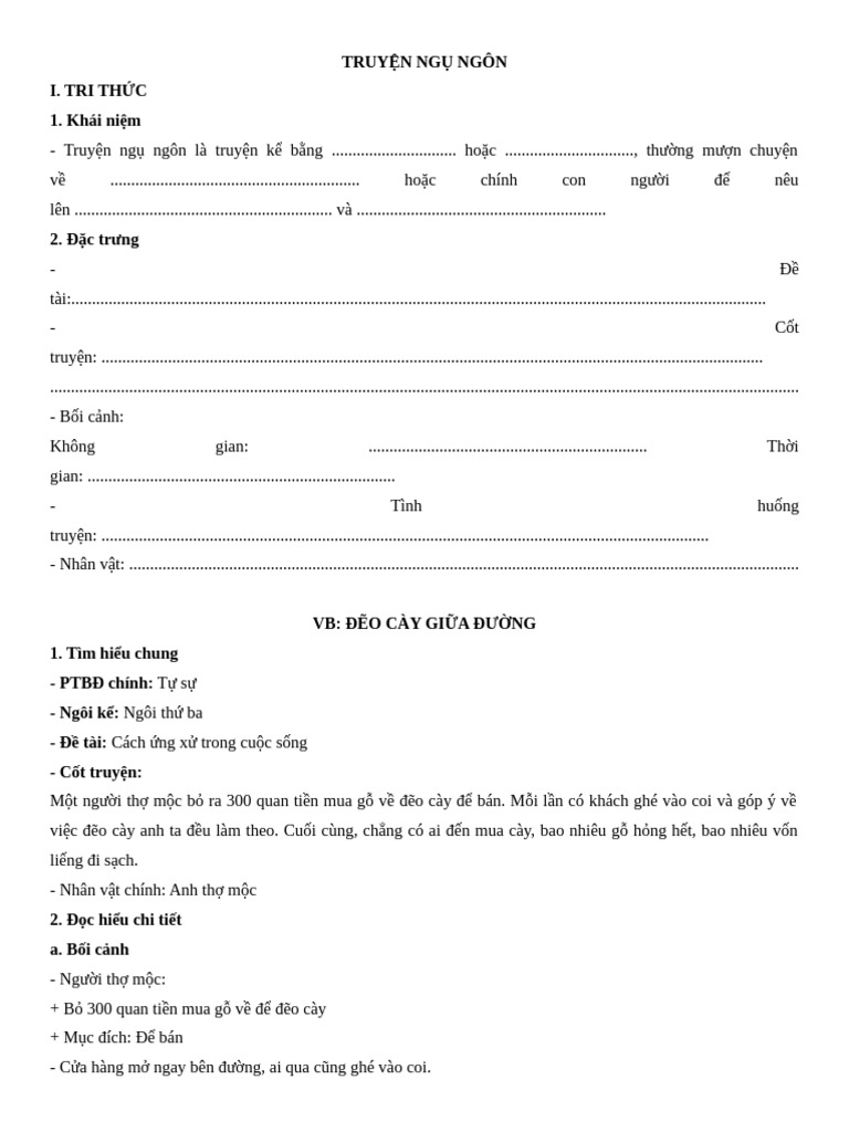 TRUYỆN NGỤ NGÔN Lớp KN | PDF